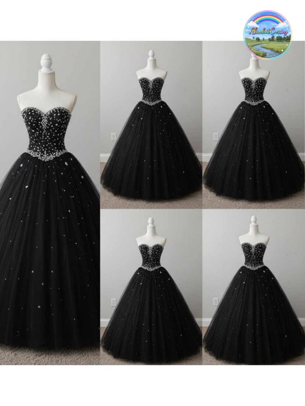 Sweetheart Ball Gown Tulle Satin Sequin Beaded Prom Formal Dress